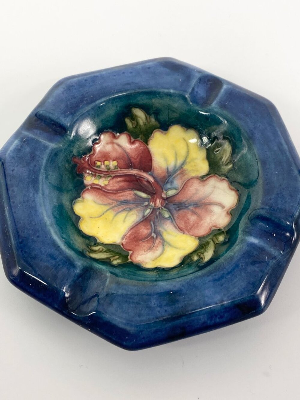 Moorcroft Pottery Hibiscus Octagonal Ashtray-Beautiful Colors